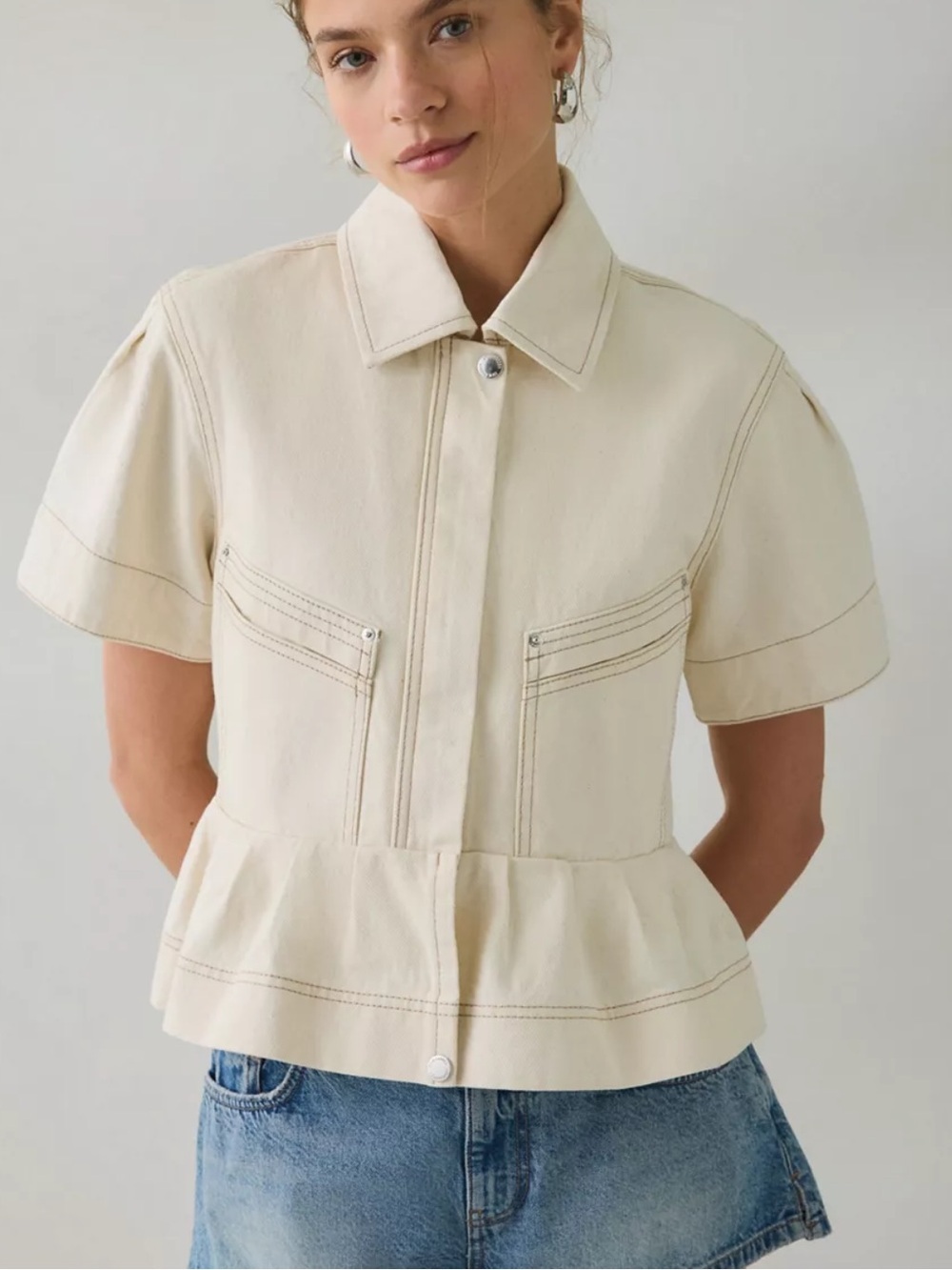 NWT Steve Madden Haezel Peplum Short Sleeve Denim Jacket